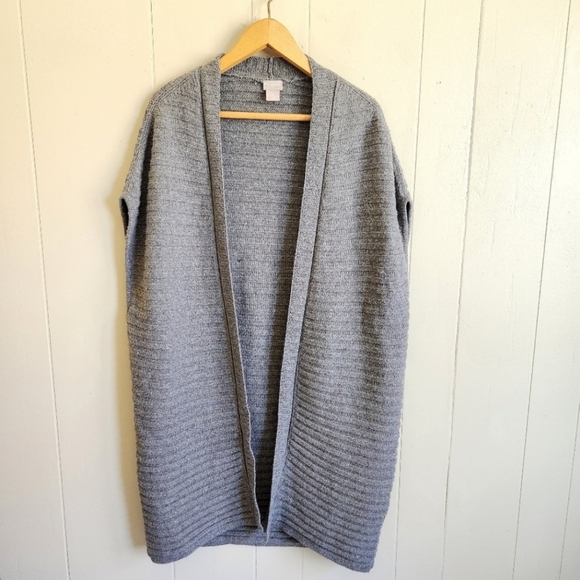 Chico's Size LG (2) Gray Sleeveless Long Open Cardigan - Picture 2 of 13